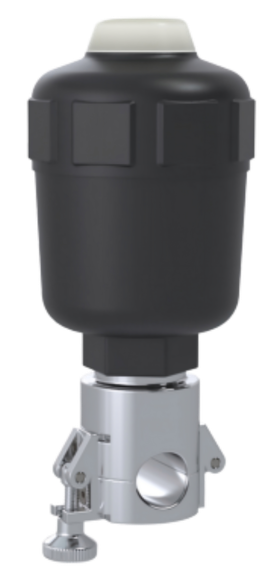 Aquasyn ARTēVA® hygienic pinch valve, 316L stainless pinch head with disposable single-use tubing flow path